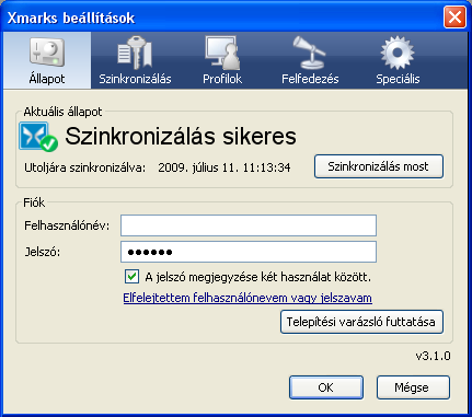 Xmarks beállítások Xmarks beállítások